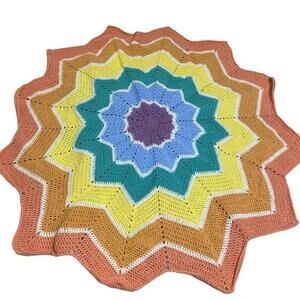 Afghan Rainbow Star Blanket Hand Crochet Baby Throw Blanket 52"